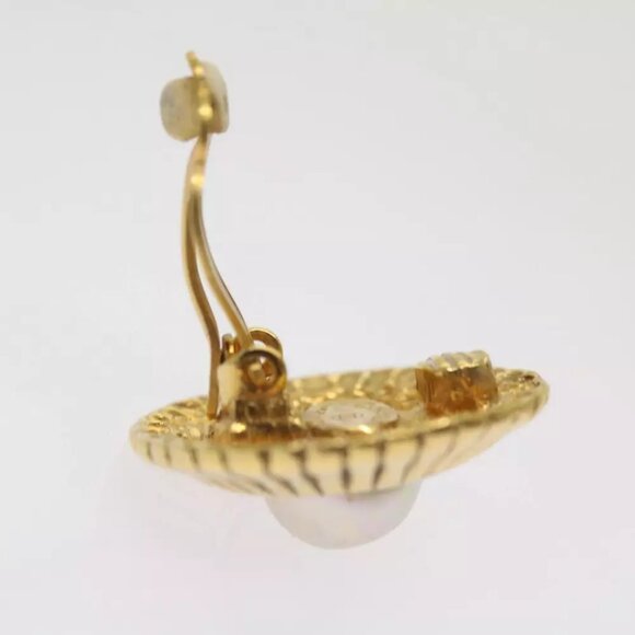 CHANEL Earring Gold Tone CC Auth - Picture 2 of 7